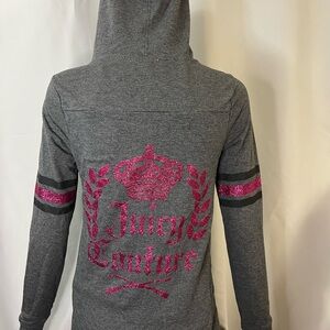 Juicy Couture Gray Hoodie with Pink Glitter Crest